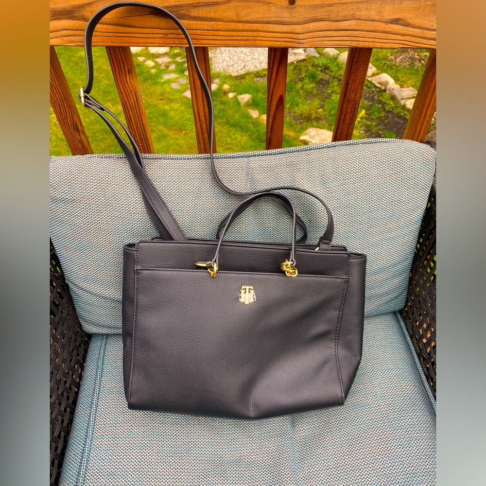 New black and gold Tommy Hilfiger Antonella II convertible satchel.